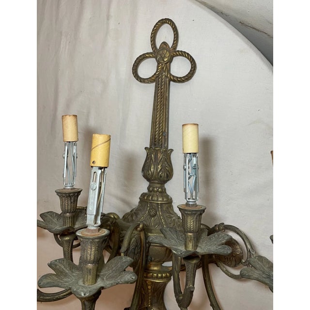 1930s Large Antique Ornate Spanish Style Gilded Bronze Brass Wall Sconce Fixture Light For Sale - Image 5 of 11