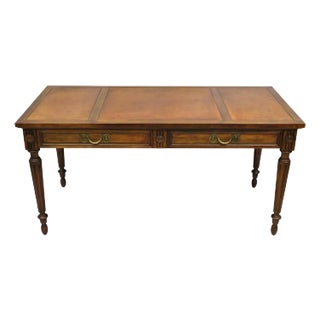 Vintage Baker French Provincial Louis XVI Brown Leather Top Walnut Writing Desk For Sale