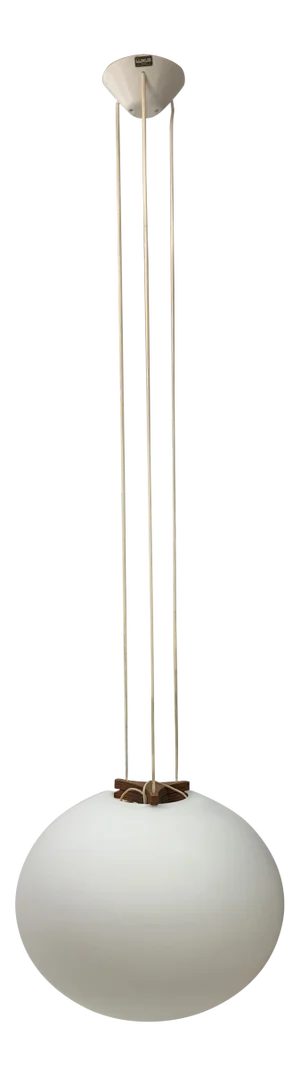 Mid-Century Östen Kristiansson Large Wooden and Opaline Glass Pendant Light for Luxus -