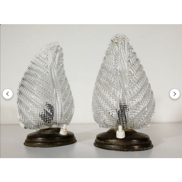 Mid-Century Modern Art Deco Murano Glass Lamps, 1950s, Set of 2 For Sale - Image 3 of 12