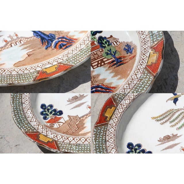 White Rare Set of Three Platters Ac Harley Jones Stoke on Trent Ye Olde Chinese Willow For Sale - Image 8 of 13