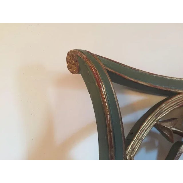 Green 18th Century Italian Directoire Green Paint & Gilt Decorated Sabre Leg Side Chair For Sale - Image 8 of 11
