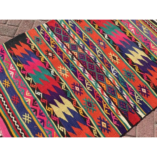 Textile 1960s Boho Chic Style Mini Kilim - 38" X 51" For Sale - Image 7 of 10