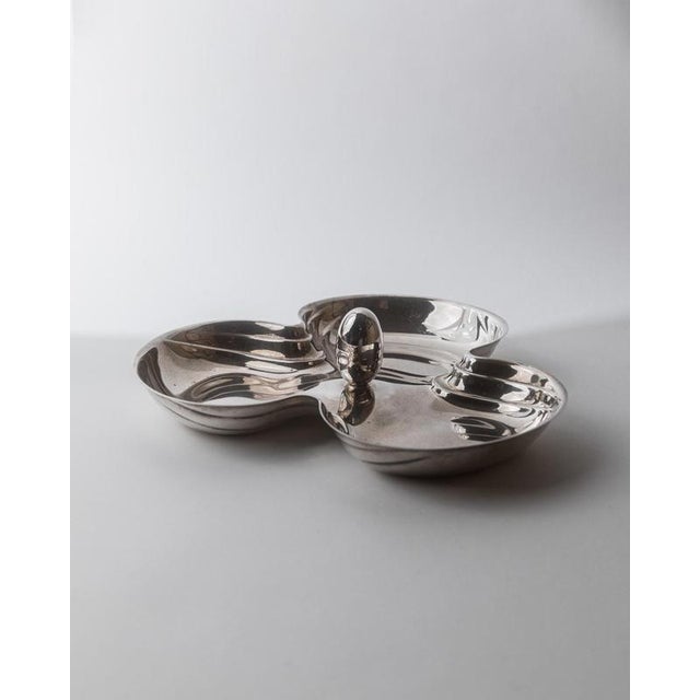 Vintage Silver-Plated Centerpiece with Side Bowls and Egg-Shaped Handle, 1940s For Sale - Image 6 of 11