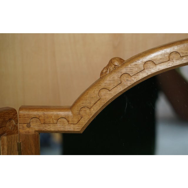 Vintage Tri-Folding Dressing Table Mirror by Robert Mouseman Thompson, 1970s For Sale - Image 4 of 14