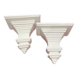 Antique White Plaster Outdoor Architectural Wall Brackets Shelves- A Pair For Sale
