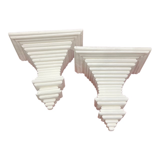 Antique White Plaster Outdoor Architectural Wall Brackets Shelves- A Pair For Sale