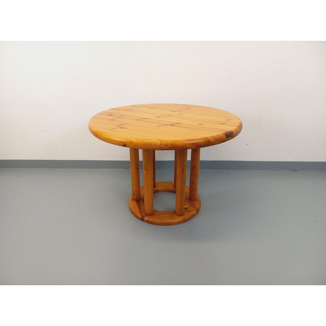 Vintage Scandinavian round table from the 1960s/70s, made of pine, by Danish designer Rainer Daumiller for Hirtshals...