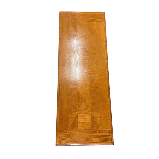 Wood 1990s Oak Parquet Top Writing Desk / Console Table With Turned Legs and Drawer For Sale - Image 7 of 12