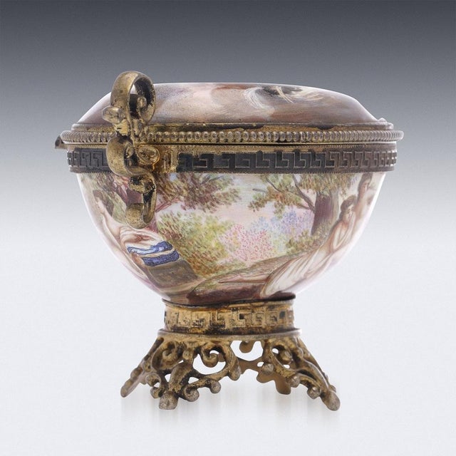 19th Century Austrian Silver & Enamel Lidded Bowl, Vienna, 1870s For Sale - Image 3 of 14