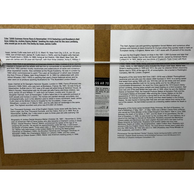 British Painting Horse Neil Gow Jockey Danny Maher Up at Newmarket Races 2000 Guineas by Isaac James Cullin Dated 1910 For Sale - Image 12 of 12