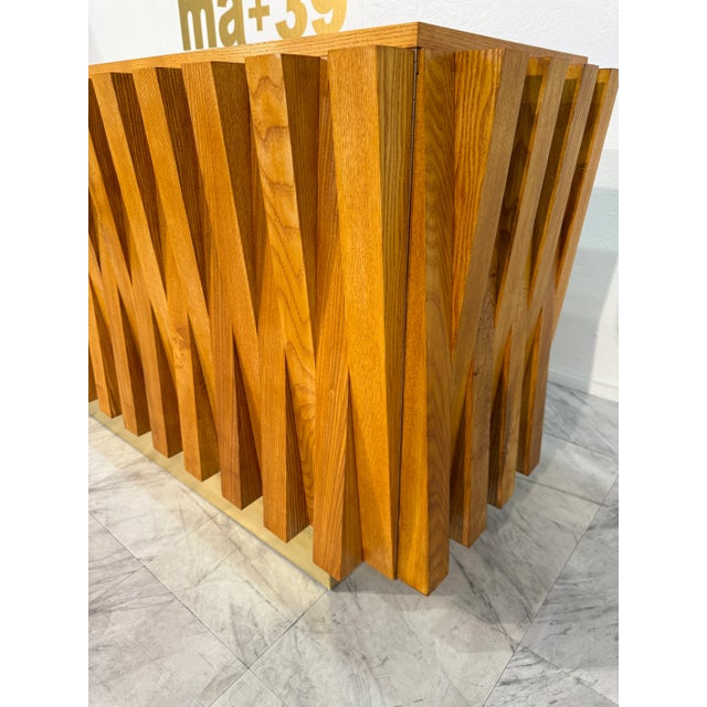 Geometric Wood Credenza With Brass Base, Italy 1980s For Sale - Image 10 of 10