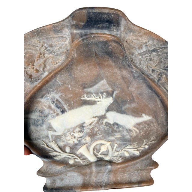 Vintage Incolay Stone Desk Organizer - Deer Hunting Scene - Rustic Forest For Sale - Image 4 of 11