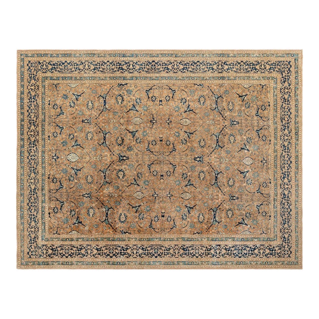 Antique Persian Tabriz Camel Handmade Wool Rug For Sale