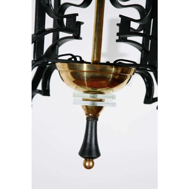 Mid-Century Modern Matte Black & Brass French Chandelier For Sale In Los Angeles - Image 6 of 10