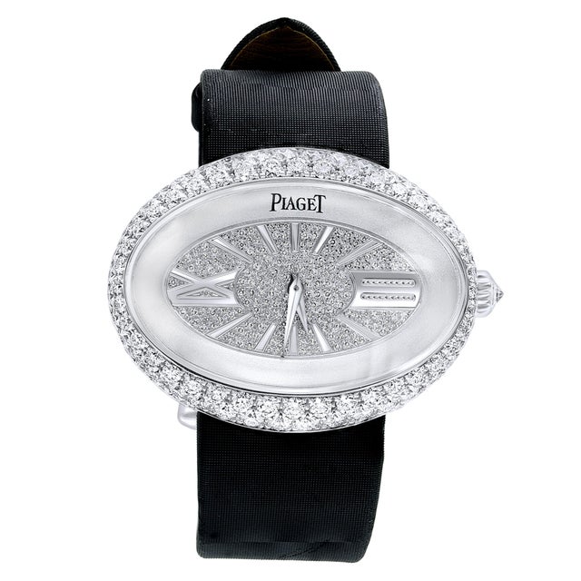 White Piaget Paris Diamond & South Sea Pearl Suite Necklace, Earring Watch & Ring 18k For Sale - Image 8 of 8