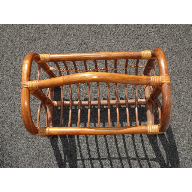 Vintage Mid Century Modern Bamboo Rattan Magazine Rack For Sale - Image 10 of 12