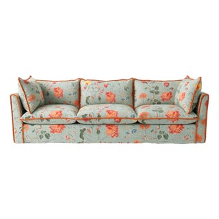 Sophie Conran Coco 4 Seater Sofa - Andrew Martin Wildwood Duck Egg with Contrast Welt Knife Edge Cushion For Sale