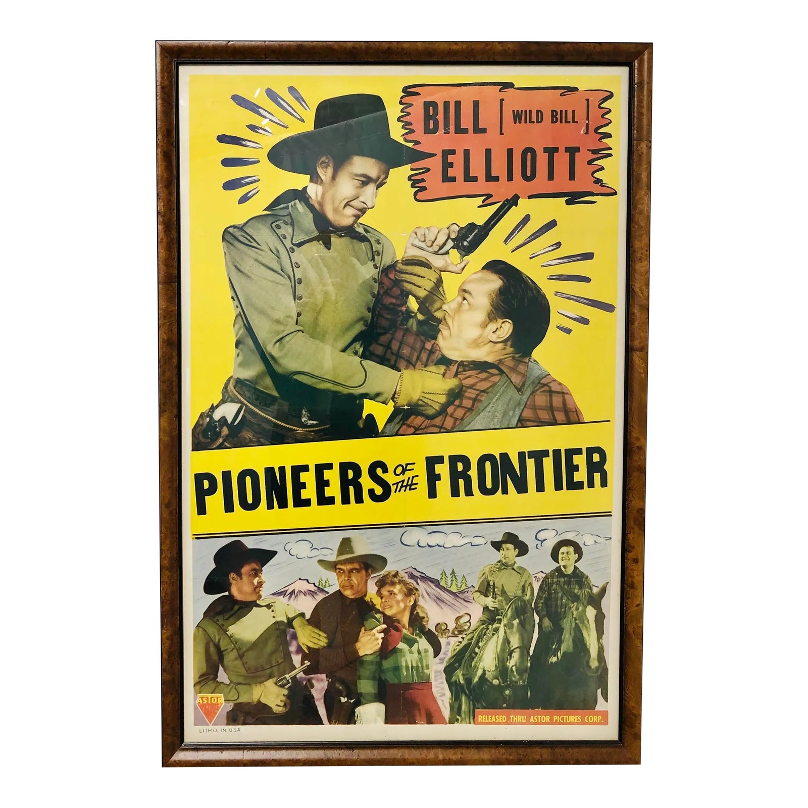 1949 Wood Frame Vintage Poster ポスター Vintage 1940s Hollywood Western Press Poster in Burl Frame