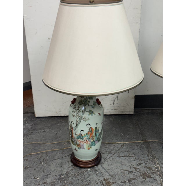 Late 20th Century Chinoiserie Porcelain Vase Table Lamps, Pair For Sale - Image 9 of 12