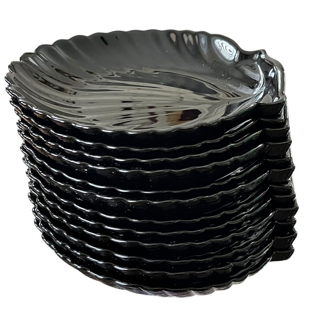 Set of 12 Vintage Arcoroc France "Coquillage" Black Glass Shell Dishes, Circa 1960s For Sale In Jacksonville, FL - Image 6 of 13
