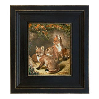 Contemporary Portrait of Four Young Foxes Print on Canvas, Framed For Sale