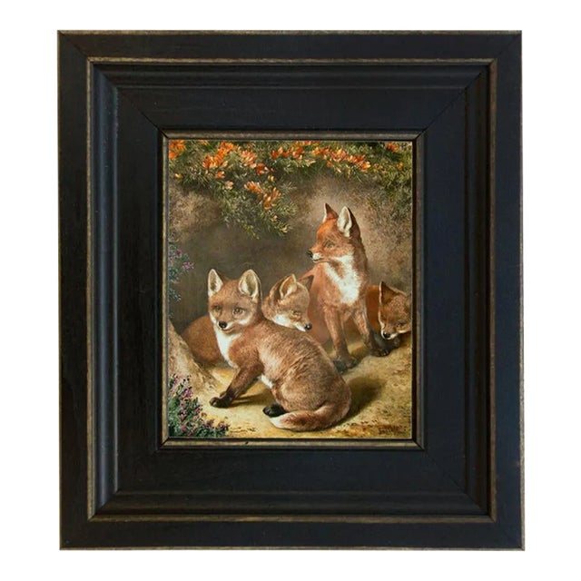 Contemporary Portrait of Four Young Foxes Print on Canvas, Framed For Sale