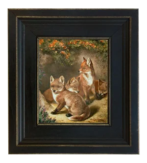Contemporary Portrait of Four Young Foxes Print on Canvas, Framed
