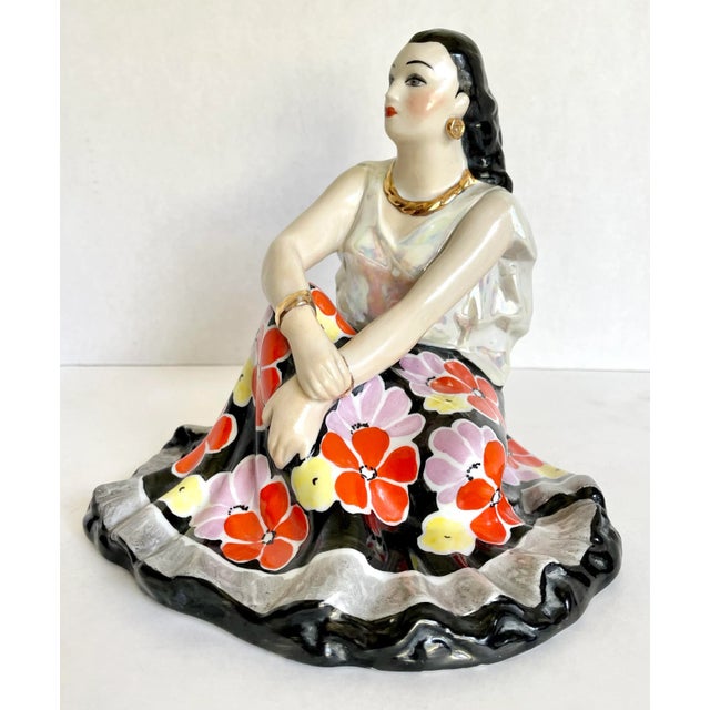 1960's Porcelain Figure of Woman in Floral Dress For Sale - Image 12 of 12