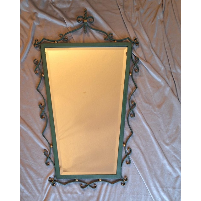 Metal Mid-Century Modern Wall Mirror with Green Lacquered Metal Frame, 1958 For Sale - Image 7 of 7