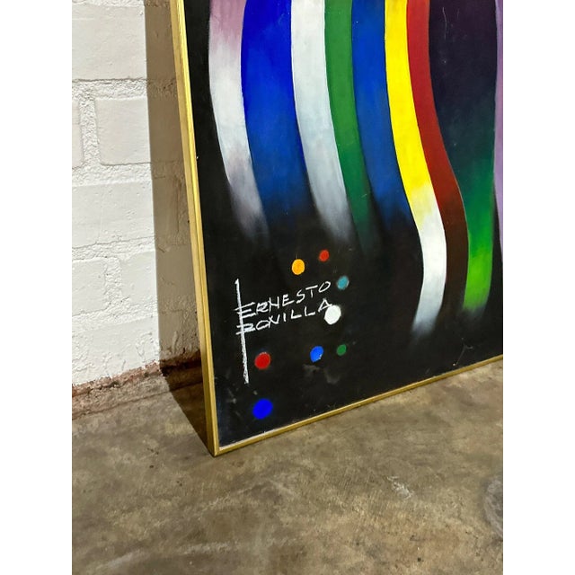 Vintage Colorful Ribbon Painting by Ernesto Bonilla For Sale In Los Angeles - Image 6 of 6