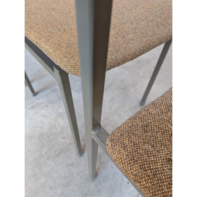 Vintage Industrial Black Metal School Chairs with Brown Fabric Seats, 1970s, Set of 4 For Sale - Image 15 of 18
