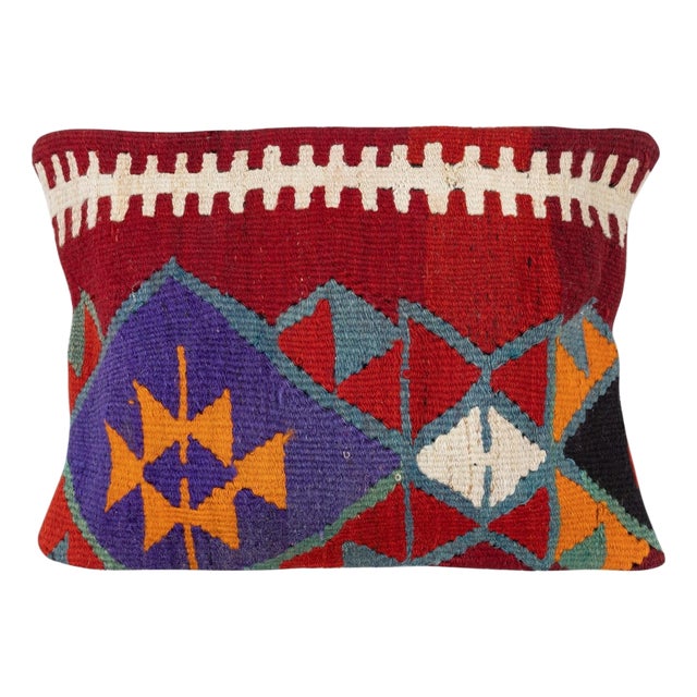 16"x24" Vintage Cushion Cover. Hand-Woven Kilim Pillowcase. Lumbar Pillow Cover For Sale