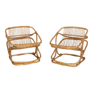 1960s Pair of Italian Rattan Bucket Chairs For Sale