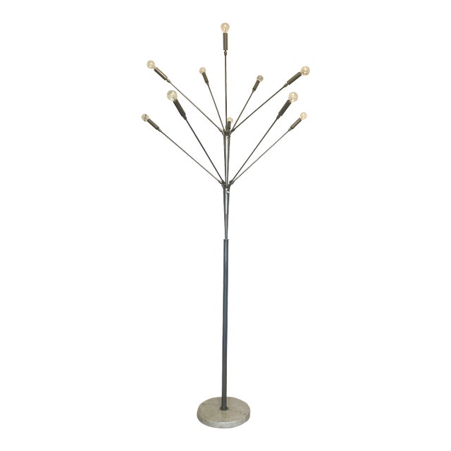1950s Sputnik Floor Lamp With Marble Base Mid-Century Modern Italian Stilnovo Flos For Sale
