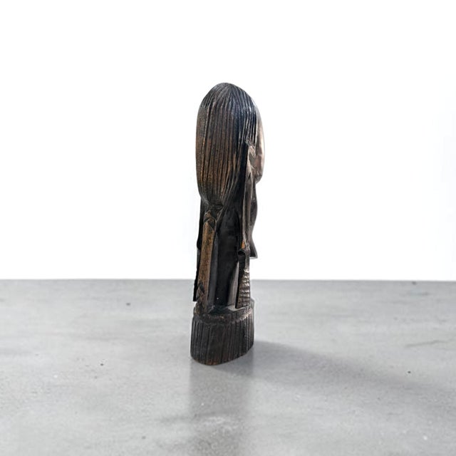 Mid-Century African Modernist Style Carved Wood Head Sculpture, 1960s For Sale - Image 5 of 7