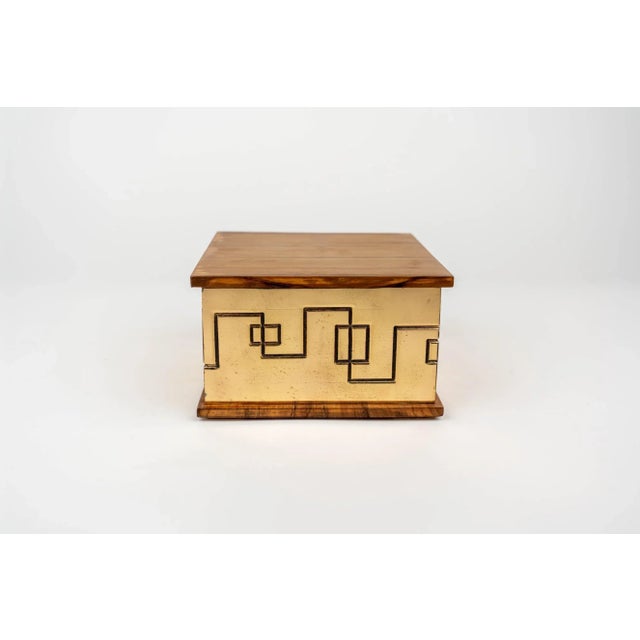 Metal Square Decorative Box in Solid Brass and Wood, Italy, 1970s For Sale - Image 7 of 12