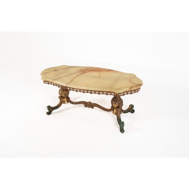 Vintage French Hollywood Regency Onyx Coffee Table with Brass Base, 1950s For Sale - Image 10 of 18