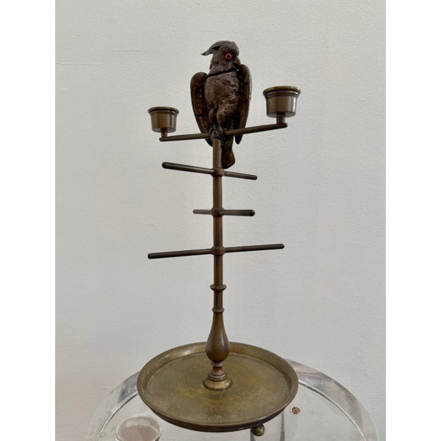 Art Deco 19th Century Bronze Parakeet Perch Matches or Inkwell Candlestick Holder For Sale - Image 3 of 10