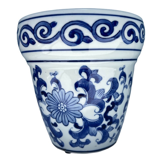 Vintage Blue and White Jardinere Planter For Sale