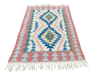 Turkish Vintage Geometric Pattern Kilim Rug