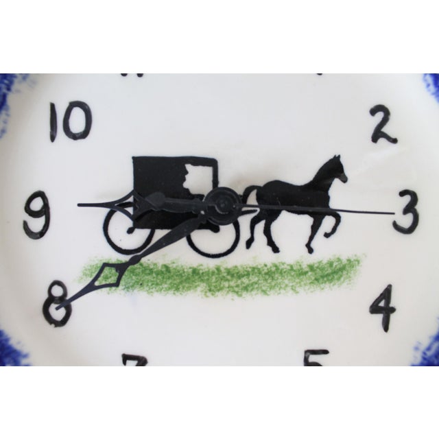 Hand-Painted Spongeware Pastoral Scene With a Horse-Drawn Carriage Wall Clock For Sale - Image 4 of 5