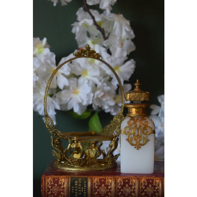 Late 19th Century Antique French Opaline Perfume Bottle in Ornate Ormolu Figural Stand For Sale - Image 5 of 5