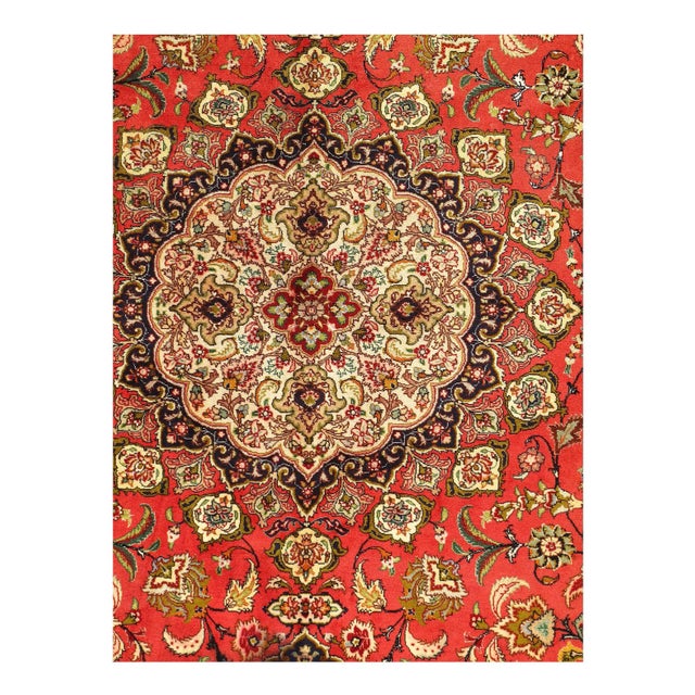 Traditional Rust Persian Silk&wool Tabriz 8'2'' X 11'3'' For Sale - Image 3 of 5
