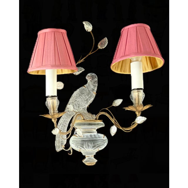 French Mid 20th Century French Maison Baguès Style Two-Light "Bird and Foliage" Sconces - a Pair For Sale - Image 3 of 10