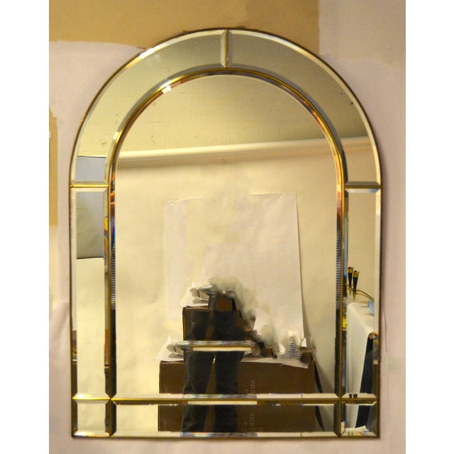 Brass 1970s Venetian Arch Shaped Beveled Glass Brass Wall Mirror Hollywood Regency For Sale - Image 8 of 14