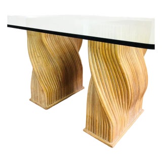 Vintage McGuire Rattan Twisted Pedestal Base Dining Table Base For Sale
