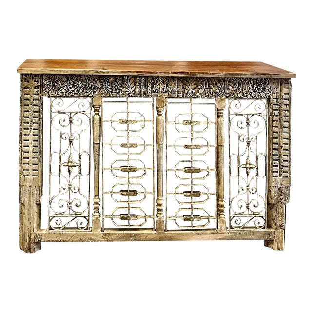 Midcentury Console Table Wrought Iron Ornate Carved Entryway Table 64 For Sale
