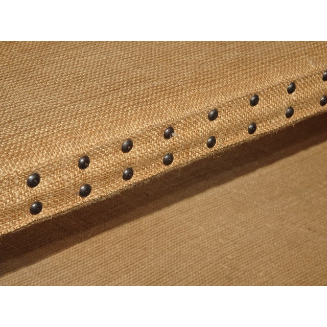 Modern Golden Brown Burlap Bookcase W Decorative Nails For Sale - Image 14 of 15