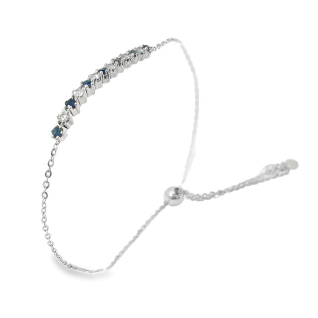 Traditional Late 20th Century 14K White Gold Sapphire Diamond Expandable Bracelet Estate For Sale - Image 3 of 3
